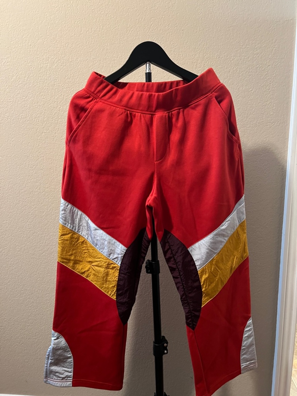 Kids Red Colorblock Joggers with Yellow & White Stripes